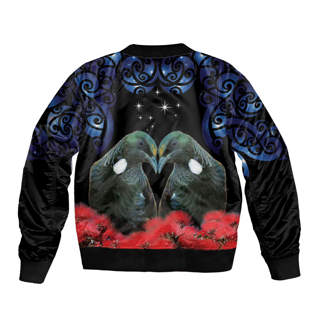 New Zealand Maori Matariki Bomber Jacket Hongi Tui Bird Pohutukawa and Polynesia Tribal LT03 - Polynesian Pride