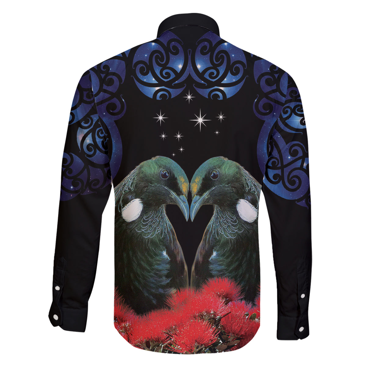 New Zealand Maori Matariki Family Matching Off Shoulder Maxi Dress and Hawaiian Shirt Hongi Tui Bird Pohutukawa and Polynesia Tribal LT03 - Polynesian Pride