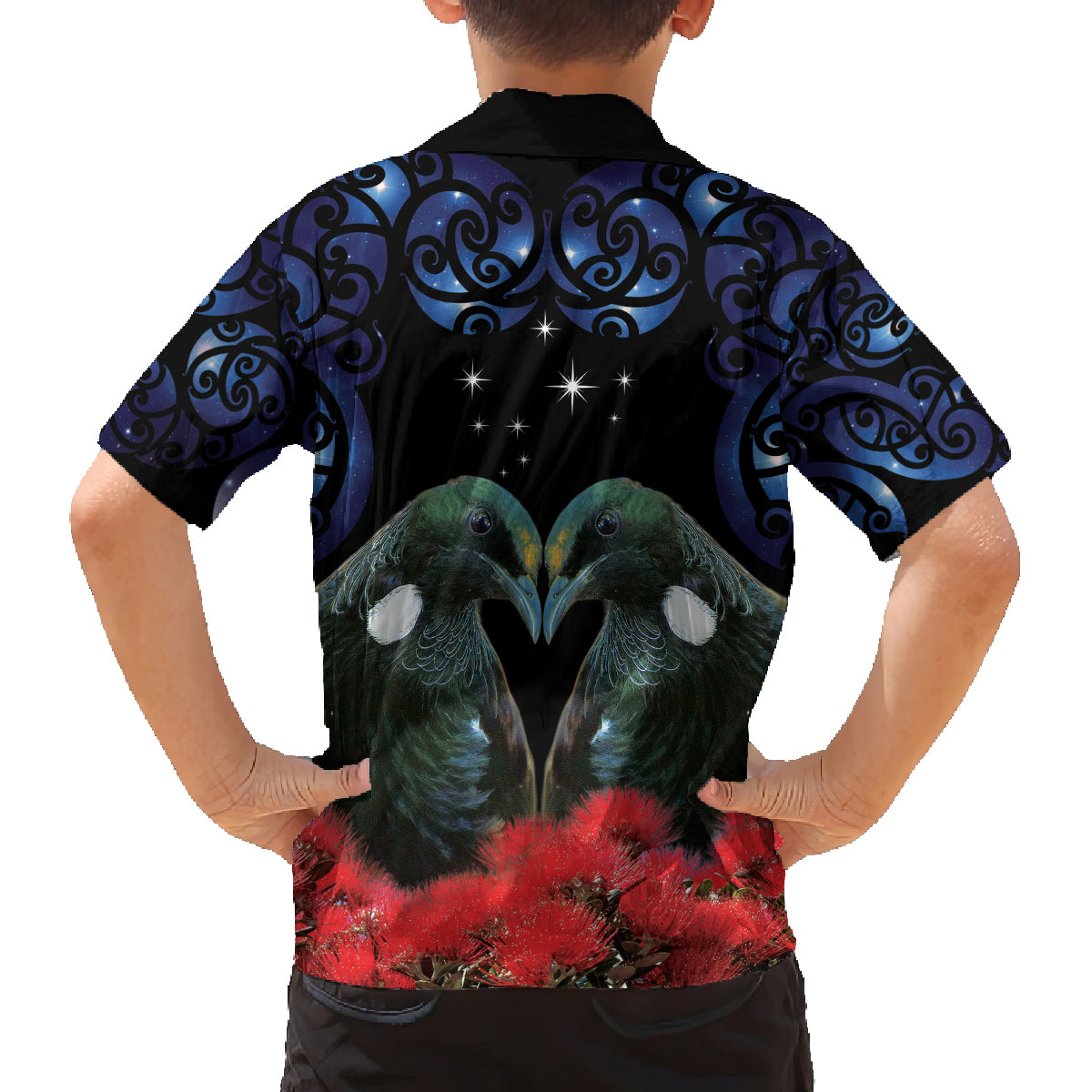 New Zealand Maori Matariki Family Matching Puletasi and Hawaiian Shirt Hongi Tui Bird Pohutukawa and Polynesia Tribal LT03 - Polynesian Pride