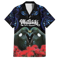 New Zealand Maori Matariki Family Matching Summer Maxi Dress and Hawaiian Shirt Hongi Tui Bird Pohutukawa and Polynesia Tribal LT03 Dad's Shirt - Short Sleeve Black - Polynesian Pride