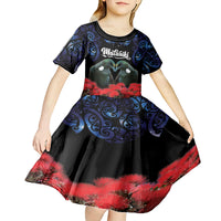 New Zealand Maori Matariki Kid Short Sleeve Dress Hongi Tui Bird Pohutukawa and Polynesia Tribal LT03 - Polynesian Pride