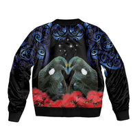 New Zealand Maori Matariki Sleeve Zip Bomber Jacket Hongi Tui Bird Pohutukawa and Polynesia Tribal LT03 - Polynesian Pride