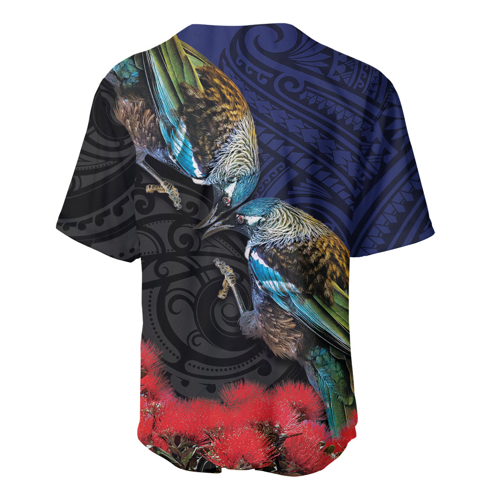 New Zealand Maori Hongi Culture Baseball Jersey Tui Bird Pohutukawa and Polynesian Pattern LT03 - Polynesian Pride