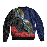 New Zealand Maori Hongi Culture Bomber Jacket Tui Bird Pohutukawa and Polynesian Pattern