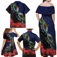 New Zealand Maori Hongi Culture Family Matching Off Shoulder Maxi Dress and Hawaiian Shirt Tui Bird Pohutukawa and Polynesian Pattern LT03 - Polynesian Pride