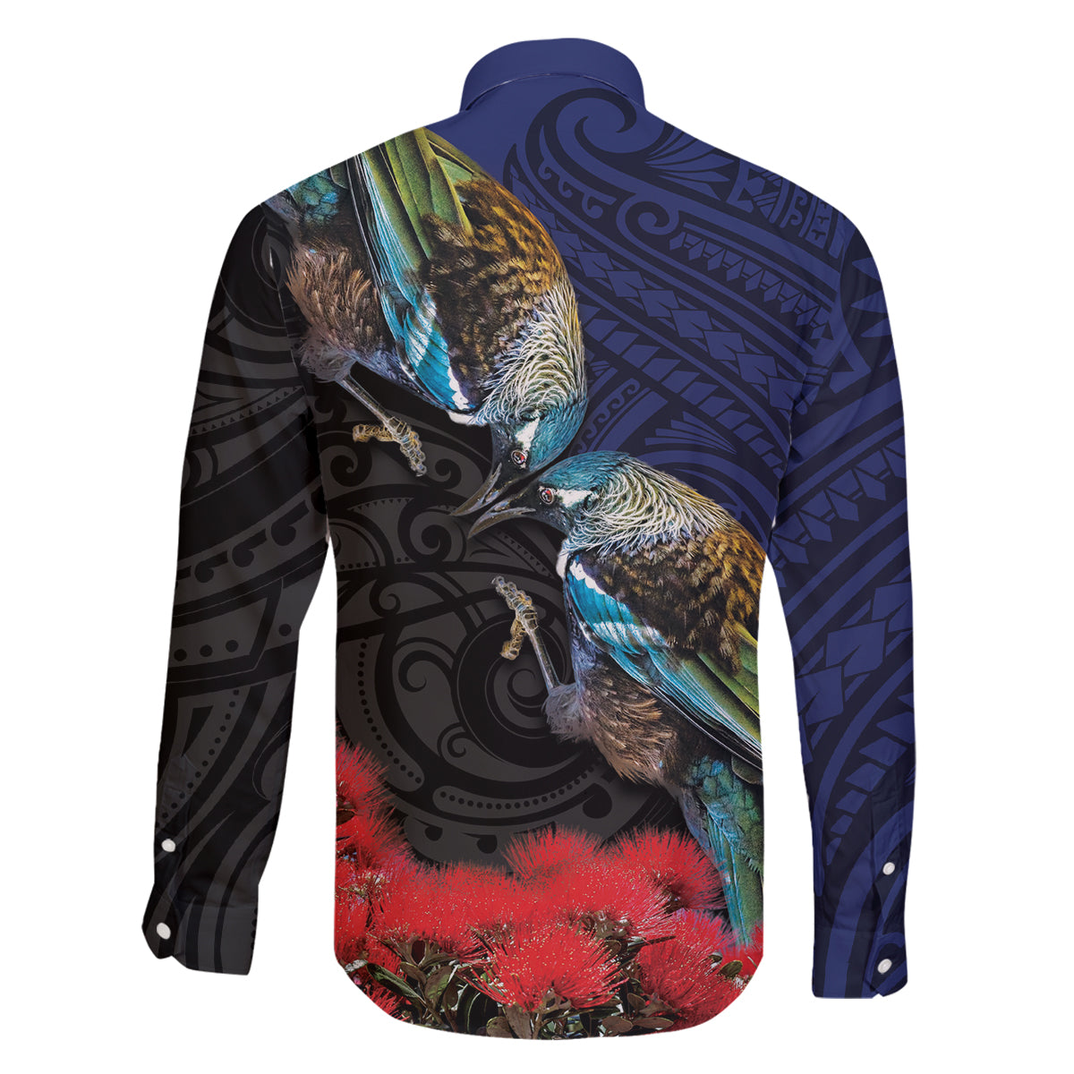 New Zealand Maori Hongi Culture Family Matching Off Shoulder Maxi Dress and Hawaiian Shirt Tui Bird Pohutukawa and Polynesian Pattern LT03 - Polynesian Pride