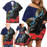 New Zealand Maori Hongi Culture Family Matching Off Shoulder Short Dress and Hawaiian Shirt Tui Bird Pohutukawa and Polynesian Pattern LT03 - Polynesian Pride