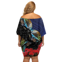 New Zealand Maori Hongi Culture Family Matching Off Shoulder Short Dress and Hawaiian Shirt Tui Bird Pohutukawa and Polynesian Pattern LT03 - Polynesian Pride