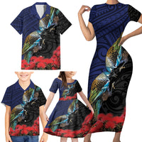 New Zealand Maori Hongi Culture Family Matching Short Sleeve Bodycon Dress and Hawaiian Shirt Tui Bird Pohutukawa and Polynesian Pattern LT03 - Polynesian Pride