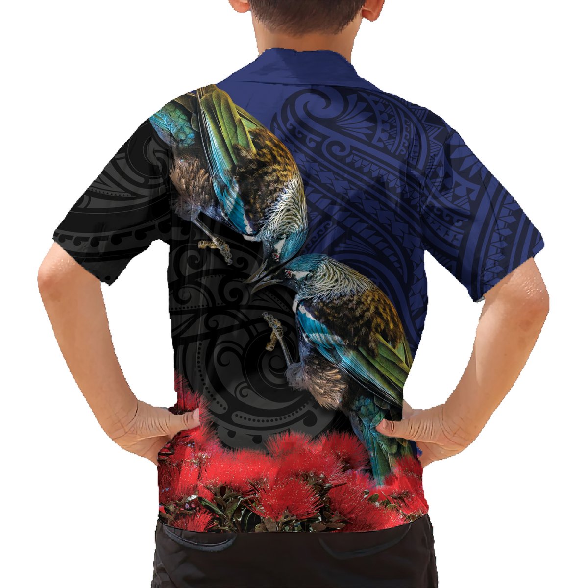 New Zealand Maori Hongi Culture Hawaiian Shirt Tui Bird Pohutukawa and Polynesian Pattern
