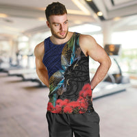 New Zealand Maori Hongi Culture Men Tank Top Tui Bird Pohutukawa and Polynesian Pattern LT03 Blue - Polynesian Pride
