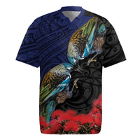 New Zealand Maori Hongi Culture Rugby Jersey Tui Bird Pohutukawa and Polynesian Pattern