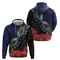 New Zealand Maori Hongi Culture Zip Hoodie Tui Bird Pohutukawa and Polynesian Pattern