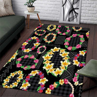 Hawaiian Kakau Tattoo Leis and Palaka Pattern Area Rug Traditional Aloha Tribal Black Color LT03 Black - Polynesian Pride
