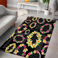 Hawaiian Kakau Tattoo Leis and Palaka Pattern Area Rug Traditional Aloha Tribal Black Color LT03 - Polynesian Pride