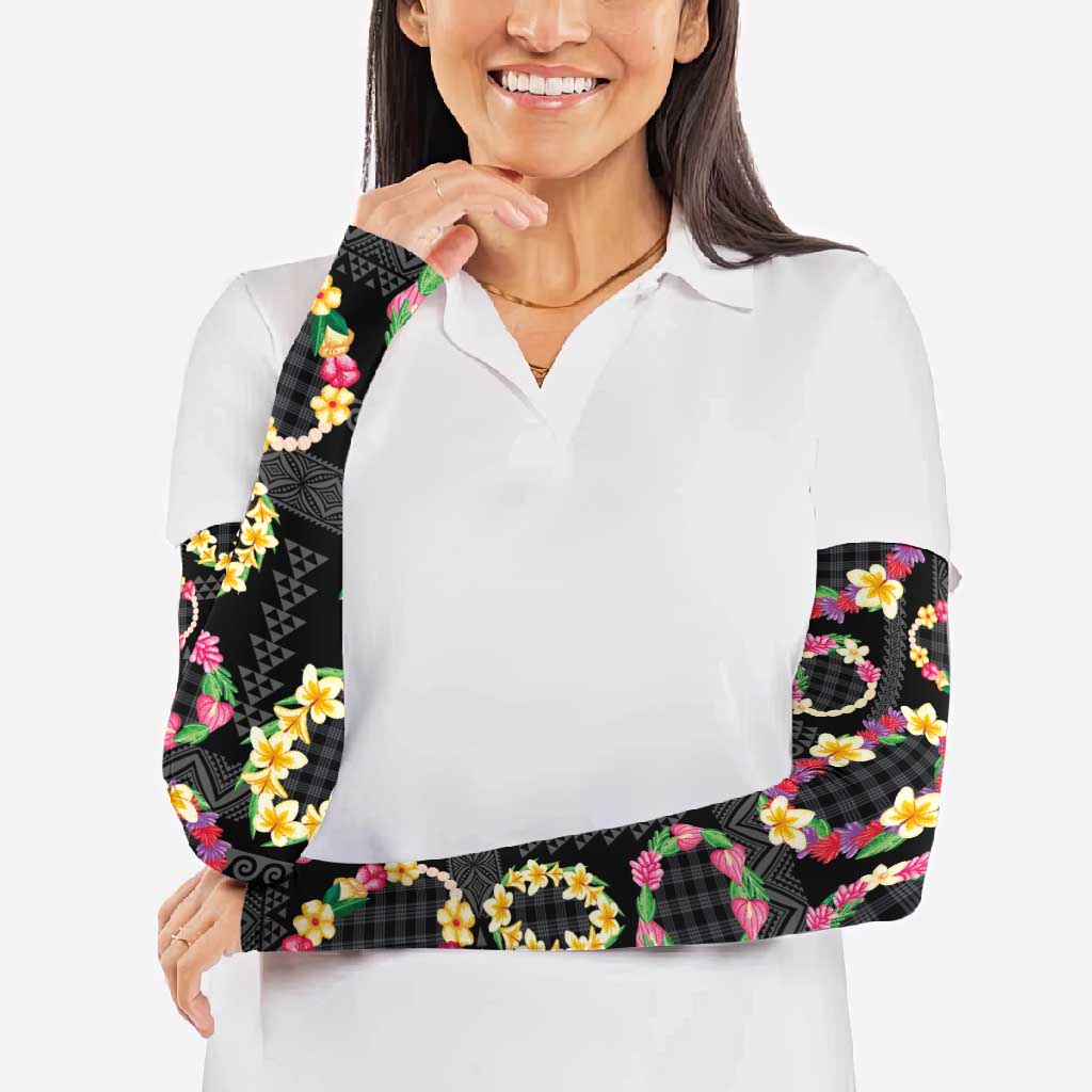 Hawaiian Kakau Tattoo Leis and Palaka Pattern Arm Sleeves Traditional Aloha Tribal Black Color LT03 - Polynesian Pride