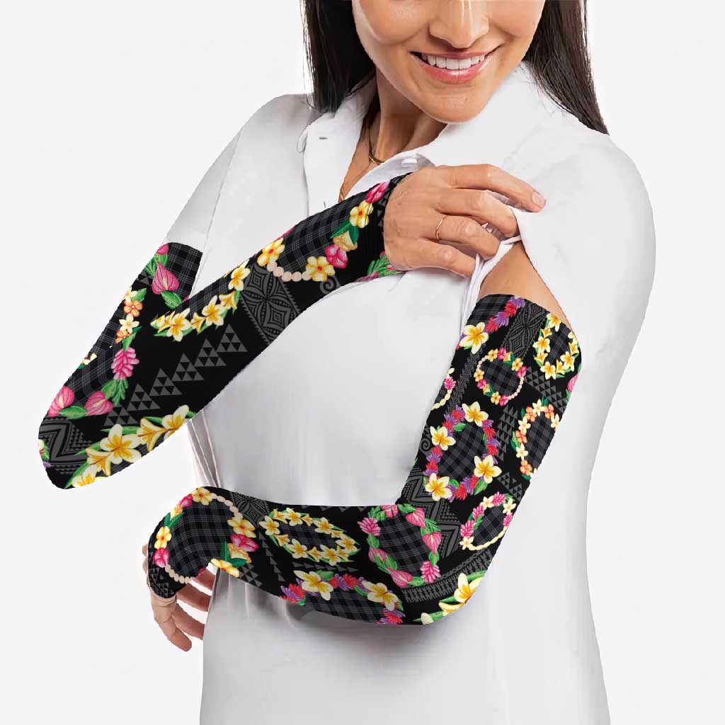 Hawaiian Kakau Tattoo Leis and Palaka Pattern Arm Sleeves Traditional Aloha Tribal Black Color LT03 - Polynesian Pride
