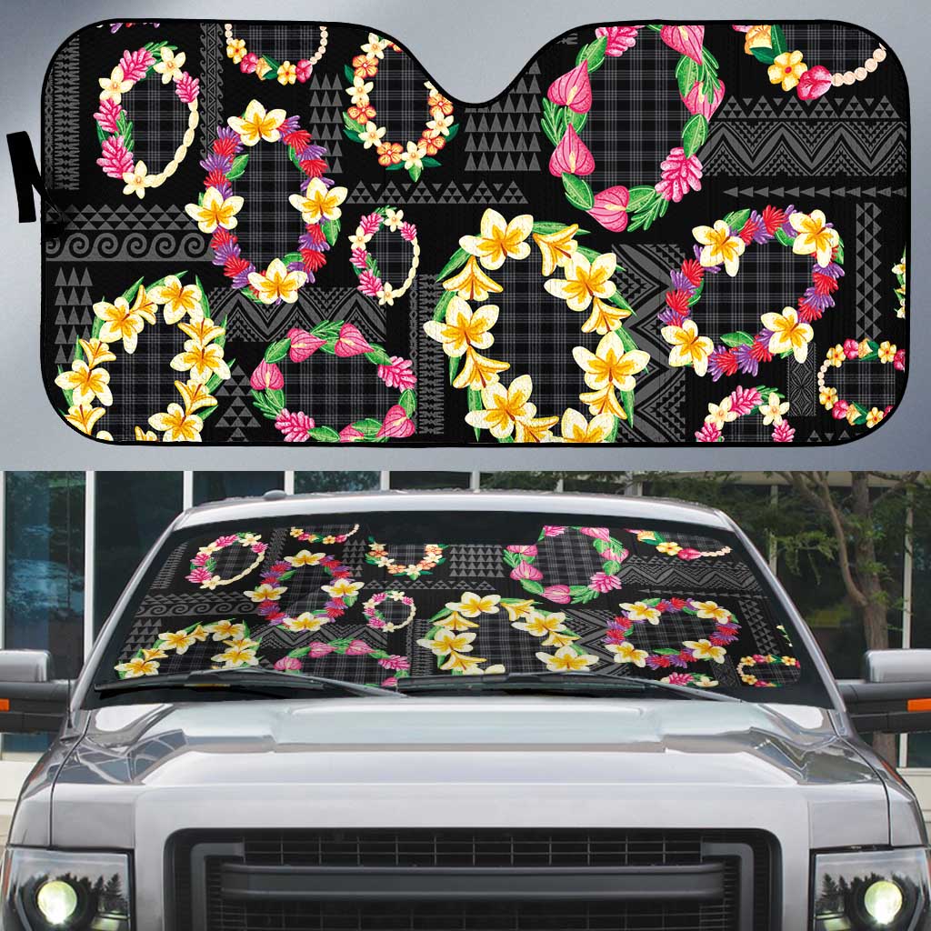 Hawaiian Kakau Tattoo Leis and Palaka Pattern Auto Sun Shade Traditional Aloha Tribal Black Color LT03 Black - Polynesian Pride
