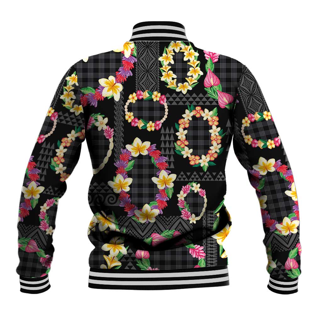 Hawaiian Kakau Tattoo Leis and Palaka Pattern Baseball Jacket Traditional Aloha Tribal Black Color LT03 - Polynesian Pride
