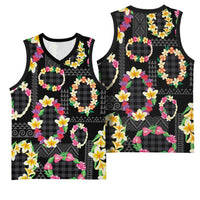 Hawaiian Kakau Tattoo Leis and Palaka Pattern Basketball Jersey Traditional Aloha Tribal Black Color LT03 - Polynesian Pride