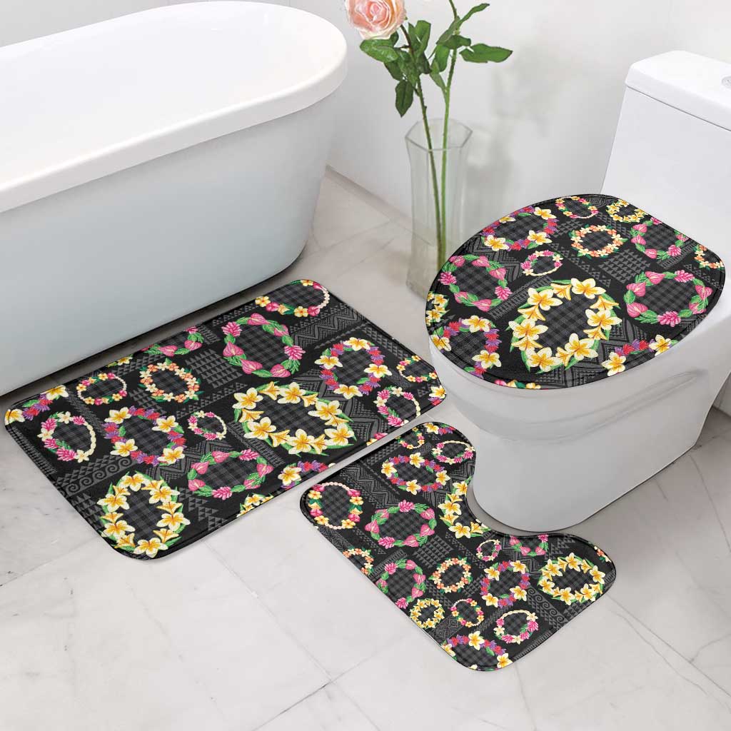 Hawaiian Kakau Tattoo Leis and Palaka Pattern Bathroom Set Traditional Aloha Tribal Black Color LT03 - Polynesian Pride