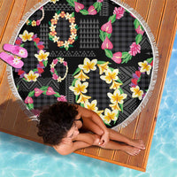 Hawaiian Kakau Tattoo Leis and Palaka Pattern Beach Blanket Traditional Aloha Tribal Black Color LT03 - Polynesian Pride