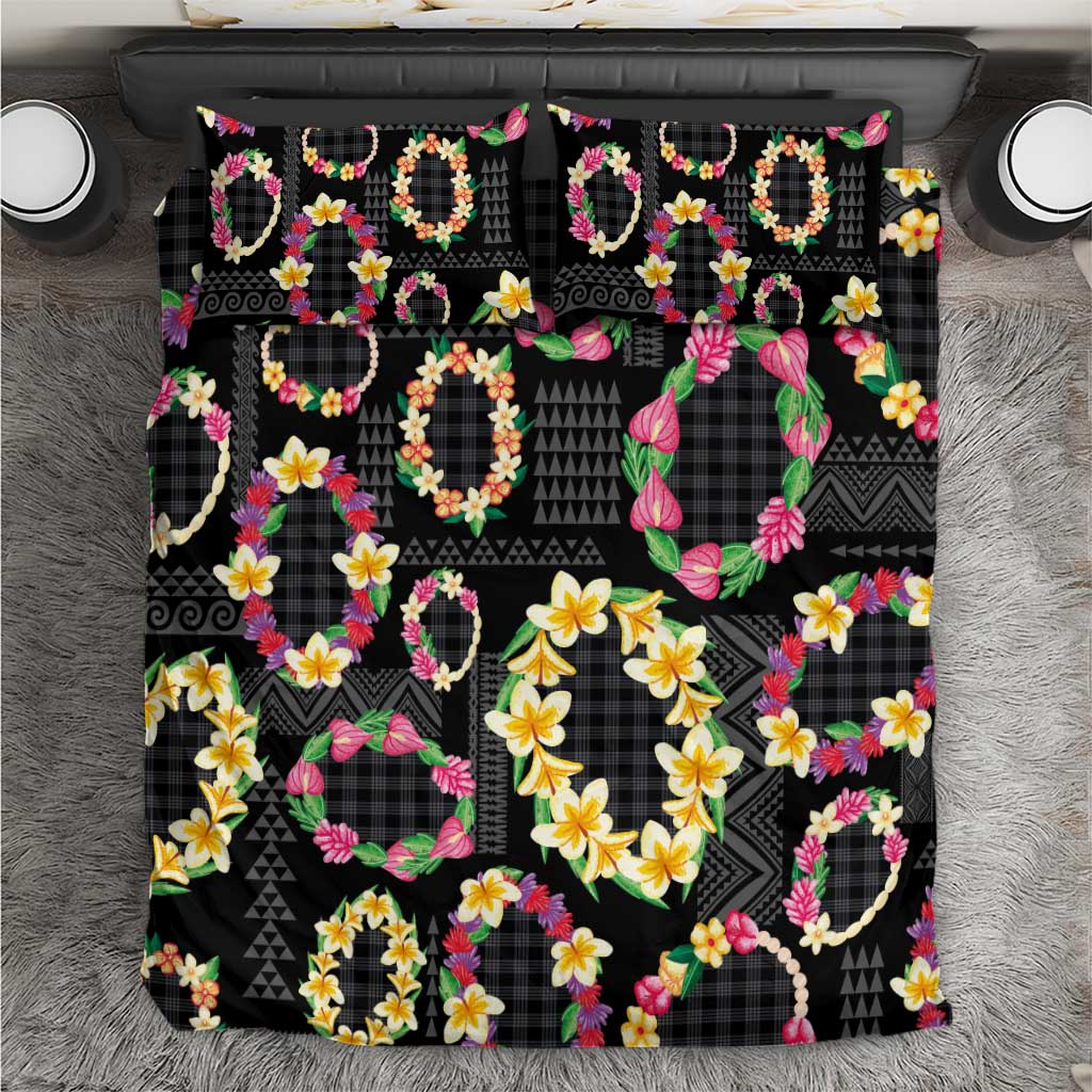 Hawaiian Kakau Tattoo Leis and Palaka Pattern Bedding Set Traditional Aloha Tribal Black Color LT03 Black - Polynesian Pride