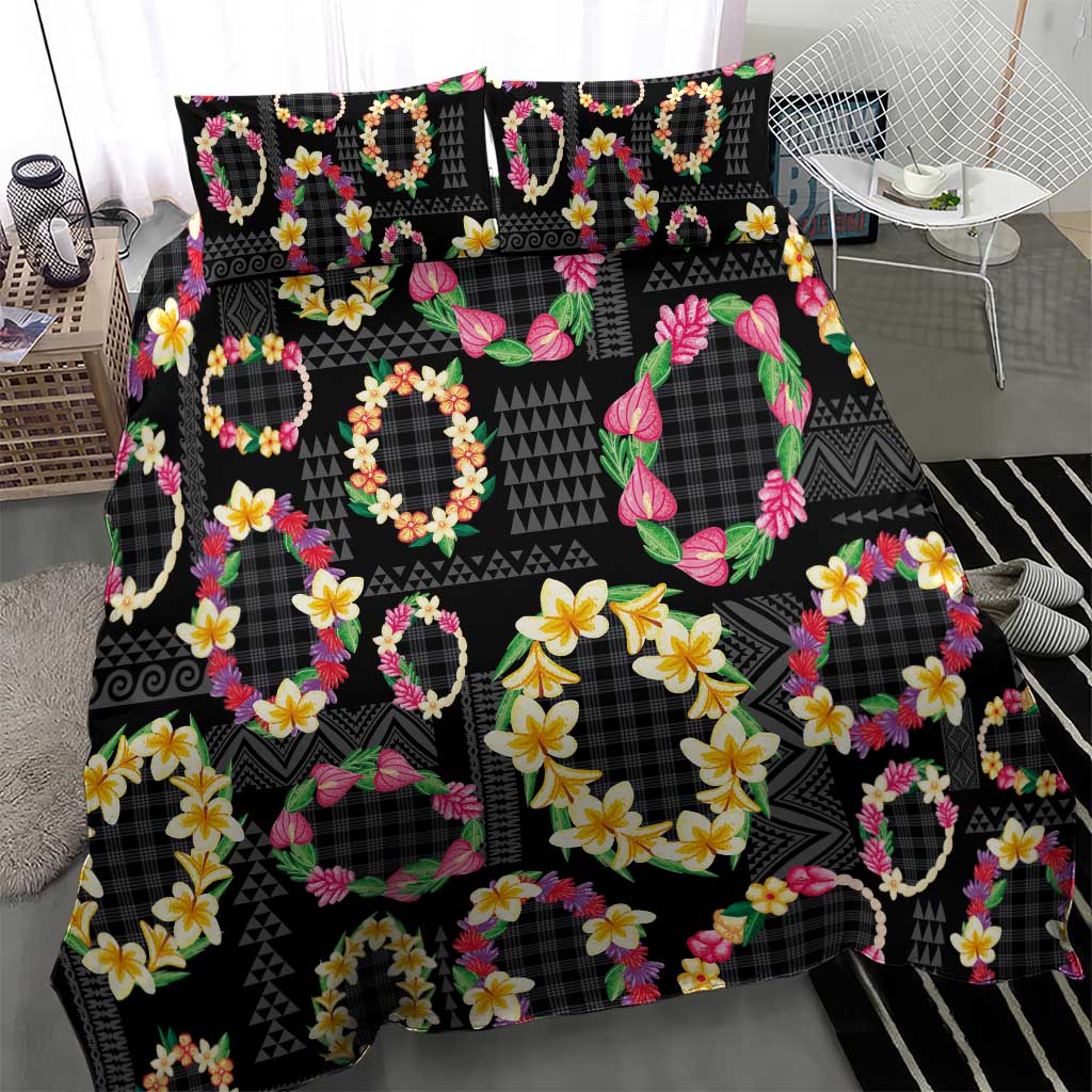 Hawaiian Kakau Tattoo Leis and Palaka Pattern Bedding Set Traditional Aloha Tribal Black Color LT03 - Polynesian Pride