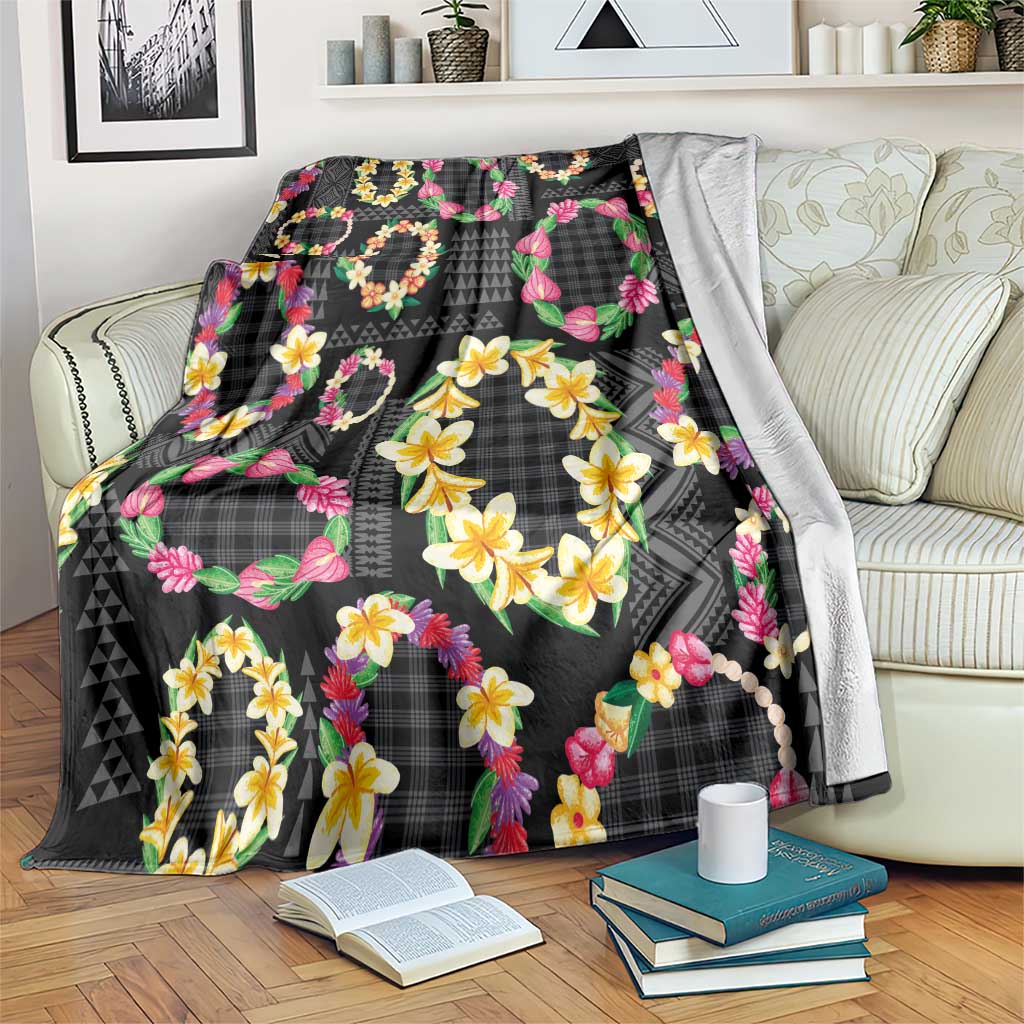 Hawaiian Kakau Tattoo Leis and Palaka Pattern Blanket Traditional Aloha Tribal Black Color LT03 Black - Polynesian Pride