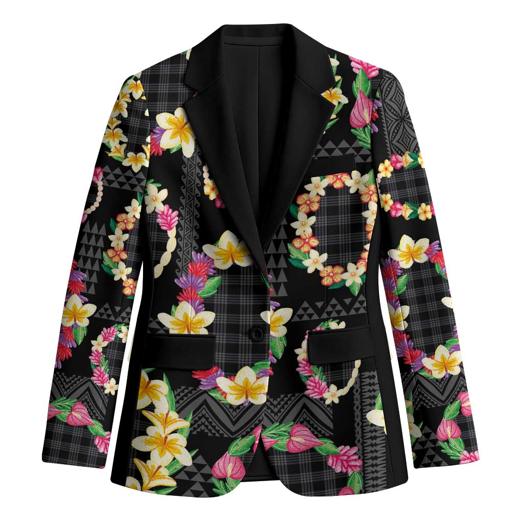 Hawaiian Kakau Tattoo Leis and Palaka Pattern Blazer Traditional Aloha Tribal Black Color LT03 Unisex Black - Polynesian Pride