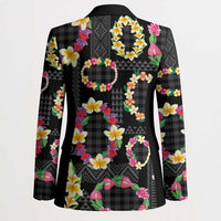 Hawaiian Kakau Tattoo Leis and Palaka Pattern Blazer Traditional Aloha Tribal Black Color LT03 - Polynesian Pride