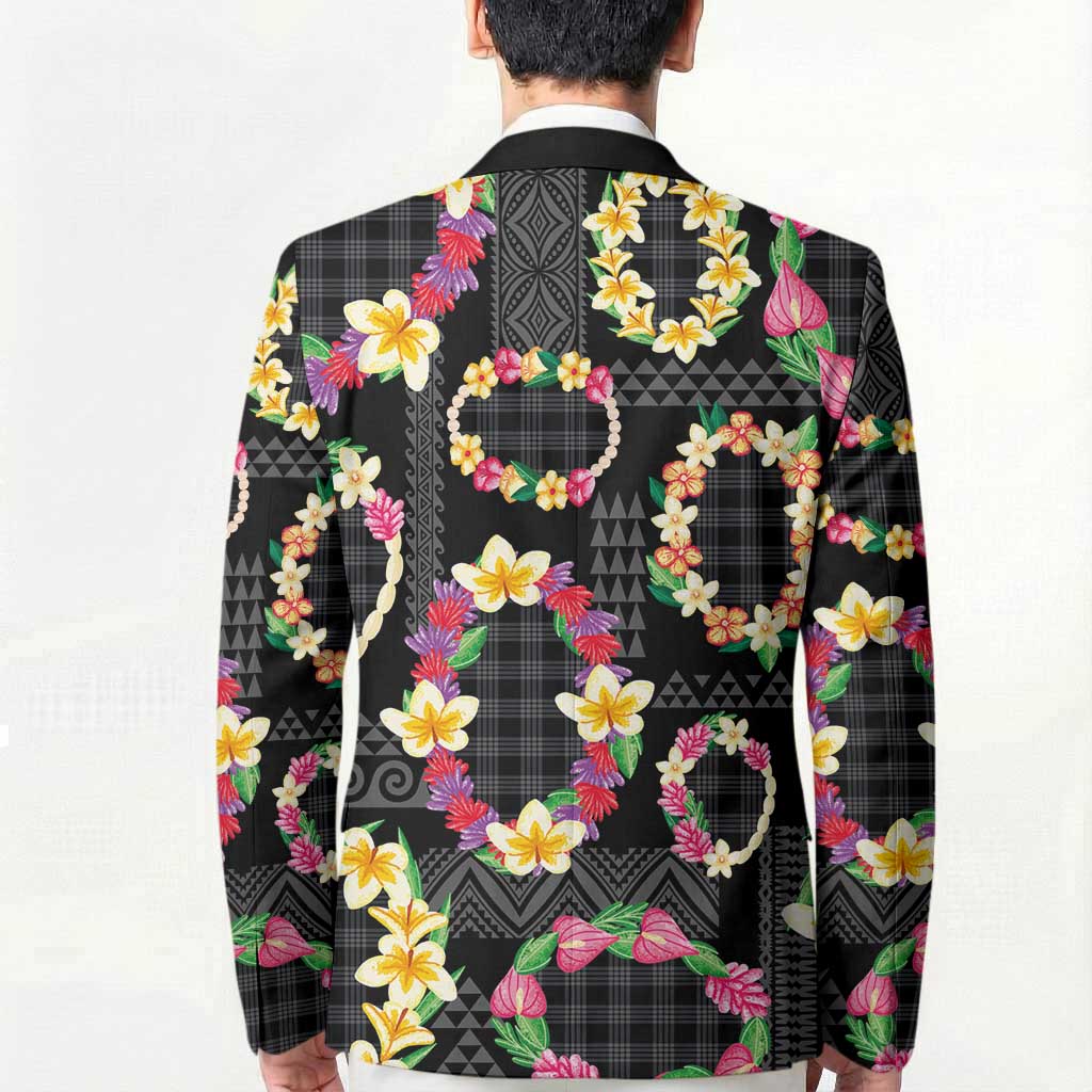 Hawaiian Kakau Tattoo Leis and Palaka Pattern Blazer Traditional Aloha Tribal Black Color LT03 - Polynesian Pride