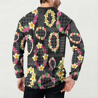 Hawaiian Kakau Tattoo Leis and Palaka Pattern Button Sweatshirt Traditional Aloha Tribal Black Color LT03 - Polynesian Pride