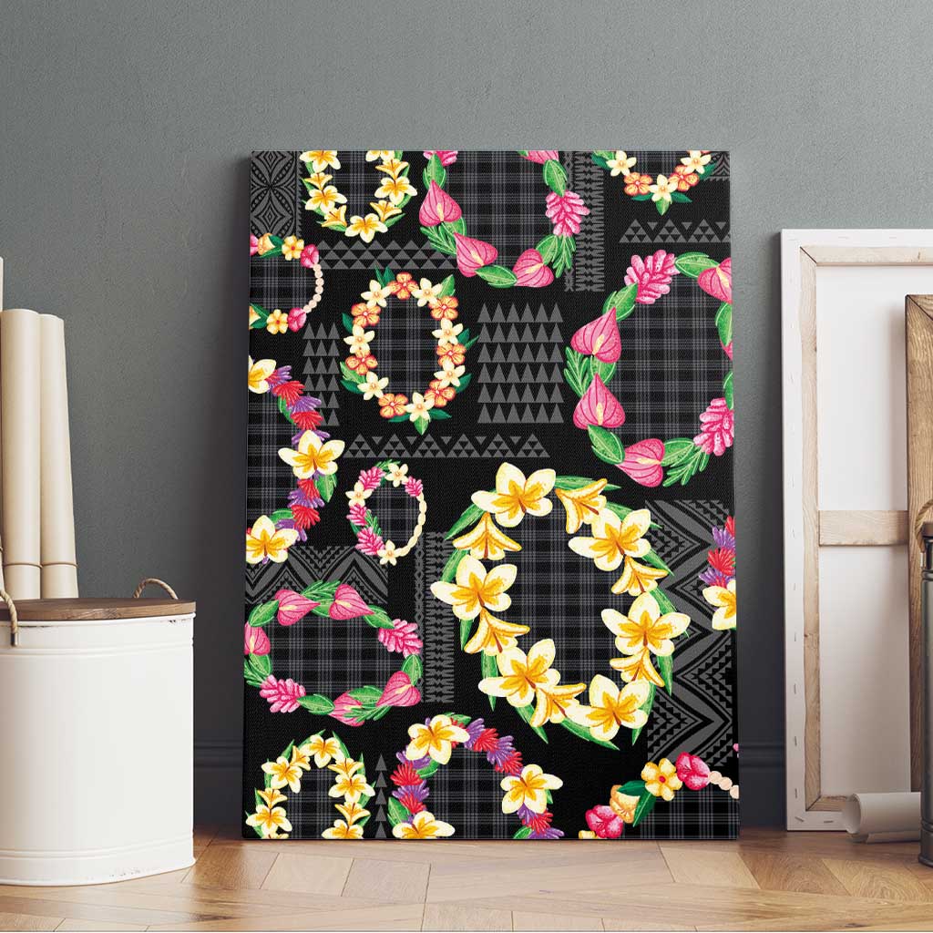 Hawaiian Kakau Tattoo Leis and Palaka Pattern Canvas Wall Art Traditional Aloha Tribal Black Color LT03 - Polynesian Pride
