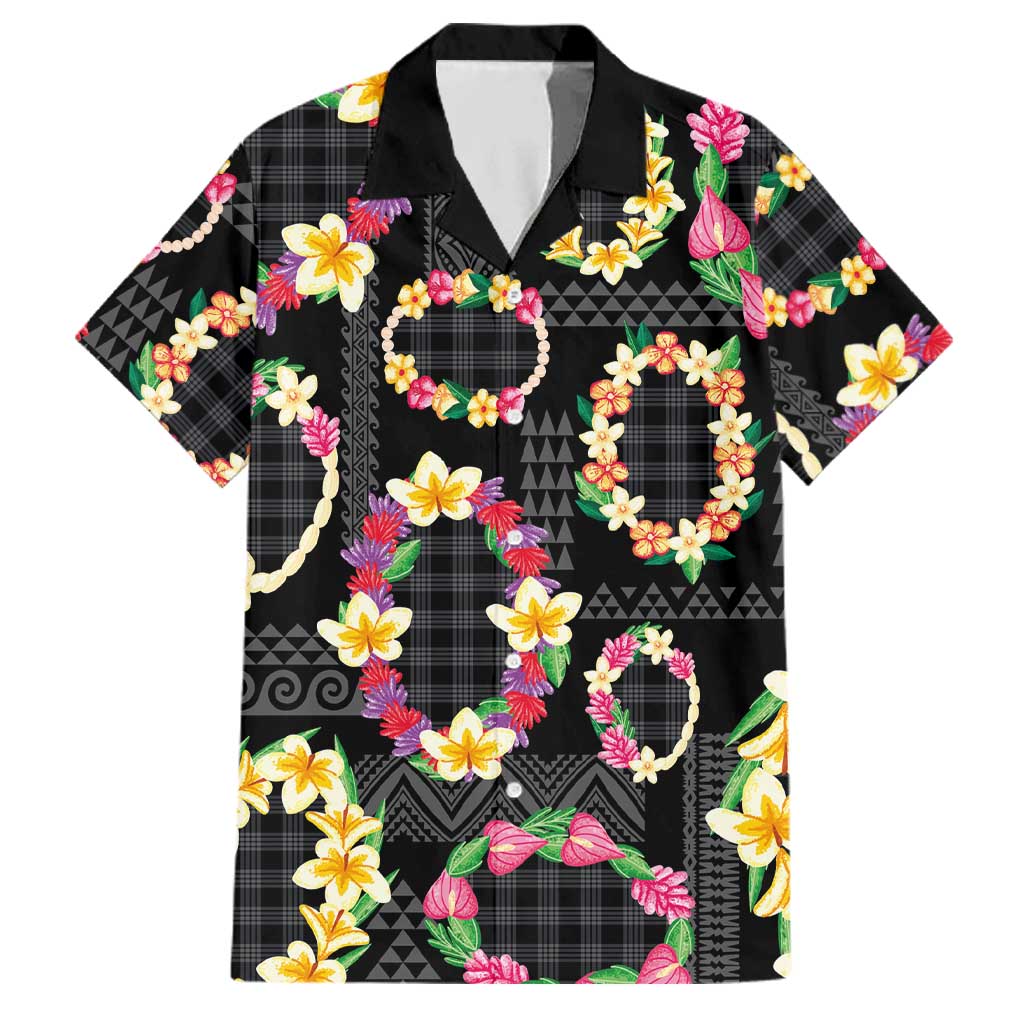 Hawaiian Kakau Tattoo Leis and Palaka Pattern Family Matching Long Sleeve Bodycon Dress and Hawaiian Shirt Traditional Aloha Tribal Black Color LT03 Dad's Shirt - Short Sleeve Black - Polynesian Pride