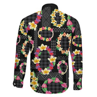 Hawaiian Kakau Tattoo Leis and Palaka Pattern Family Matching Off Shoulder Maxi Dress and Hawaiian Shirt Traditional Aloha Tribal Black Color LT03 - Polynesian Pride