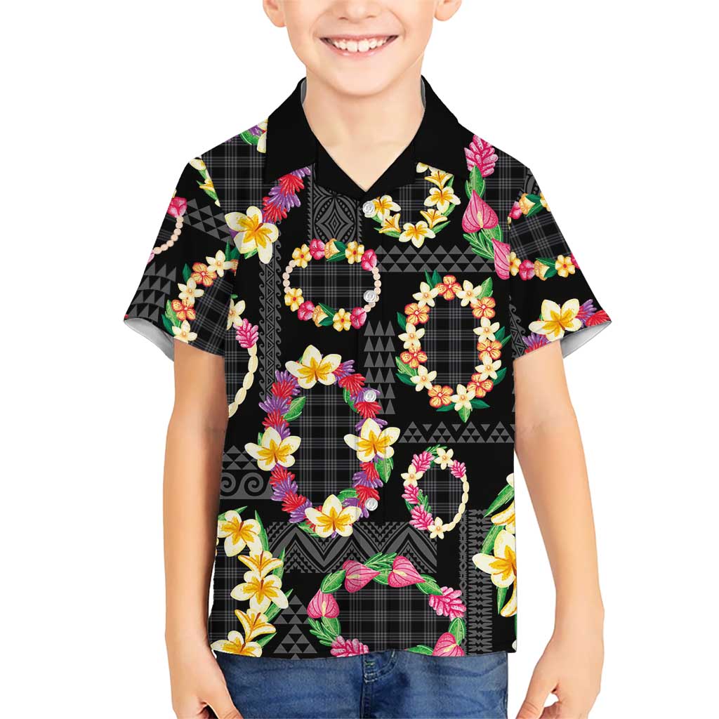 Hawaiian Kakau Tattoo Leis and Palaka Pattern Family Matching Puletasi and Hawaiian Shirt Traditional Aloha Tribal Black Color LT03 Son's Shirt Black - Polynesian Pride