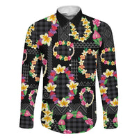 Hawaiian Kakau Tattoo Leis and Palaka Pattern Family Matching Summer Maxi Dress and Hawaiian Shirt Traditional Aloha Tribal Black Color LT03 Dad's Shirt - Long Sleeve Black - Polynesian Pride