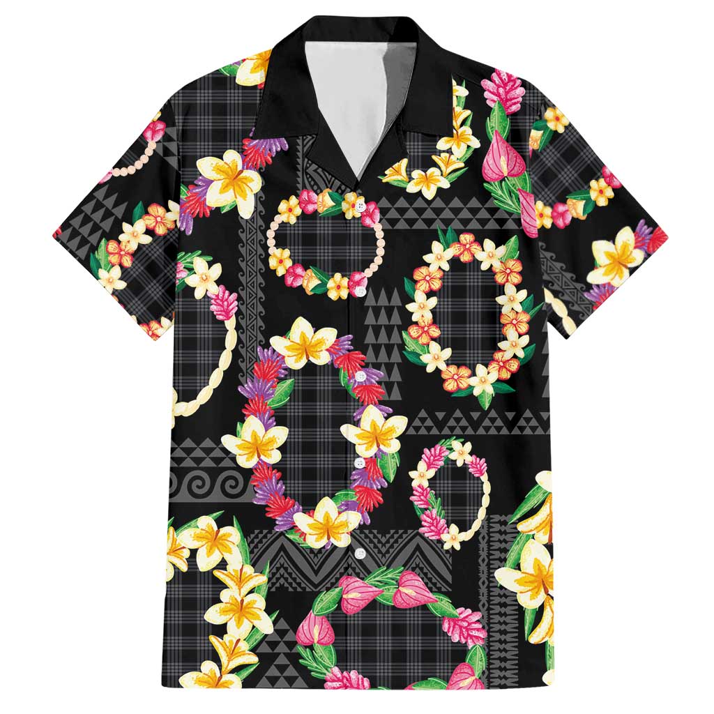 Hawaiian Kakau Tattoo Leis and Palaka Pattern Hawaiian Shirt Traditional Aloha Tribal Black Color LT03 Black - Polynesian Pride