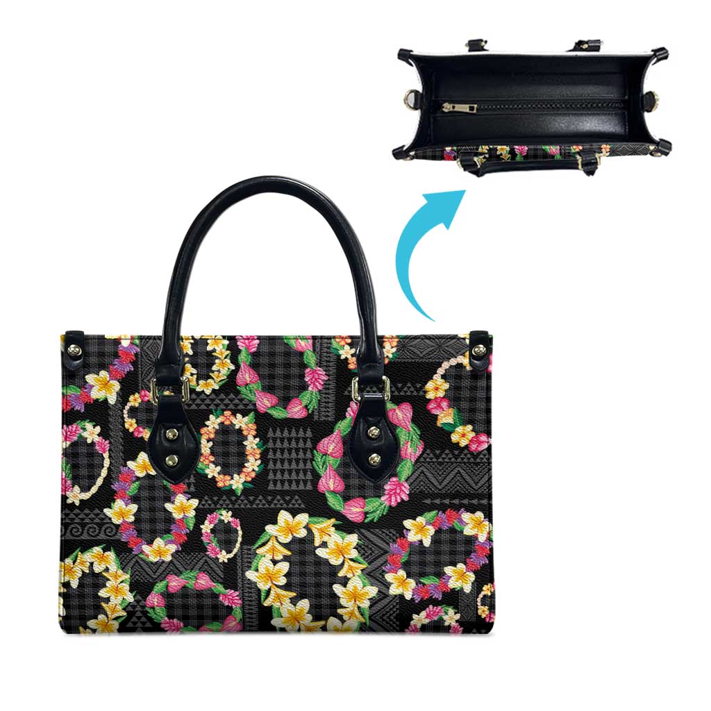 Hawaiian Kakau Tattoo Leis and Palaka Pattern Leather Bag Traditional Aloha Tribal Black Color LT03 - Polynesian Pride