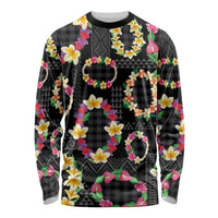 Hawaiian Kakau Tattoo Leis and Palaka Pattern Long Sleeve Shirt Traditional Aloha Tribal Black Color LT03 Unisex Black - Polynesian Pride