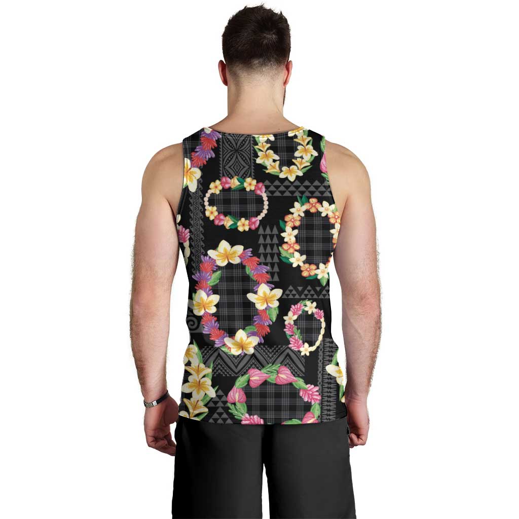 Hawaiian Kakau Tattoo Leis and Palaka Pattern Men Tank Top Traditional Aloha Tribal Black Color LT03 - Polynesian Pride