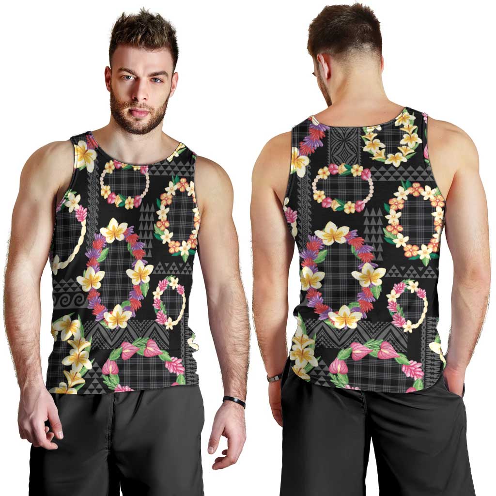 Hawaiian Kakau Tattoo Leis and Palaka Pattern Men Tank Top Traditional Aloha Tribal Black Color LT03 - Polynesian Pride