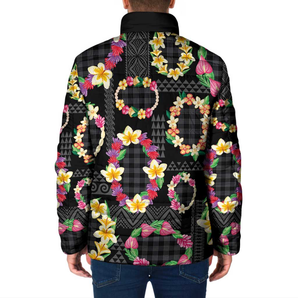 Hawaiian Kakau Tattoo Leis and Palaka Pattern Padded Jacket Traditional Aloha Tribal Black Color LT03 - Polynesian Pride