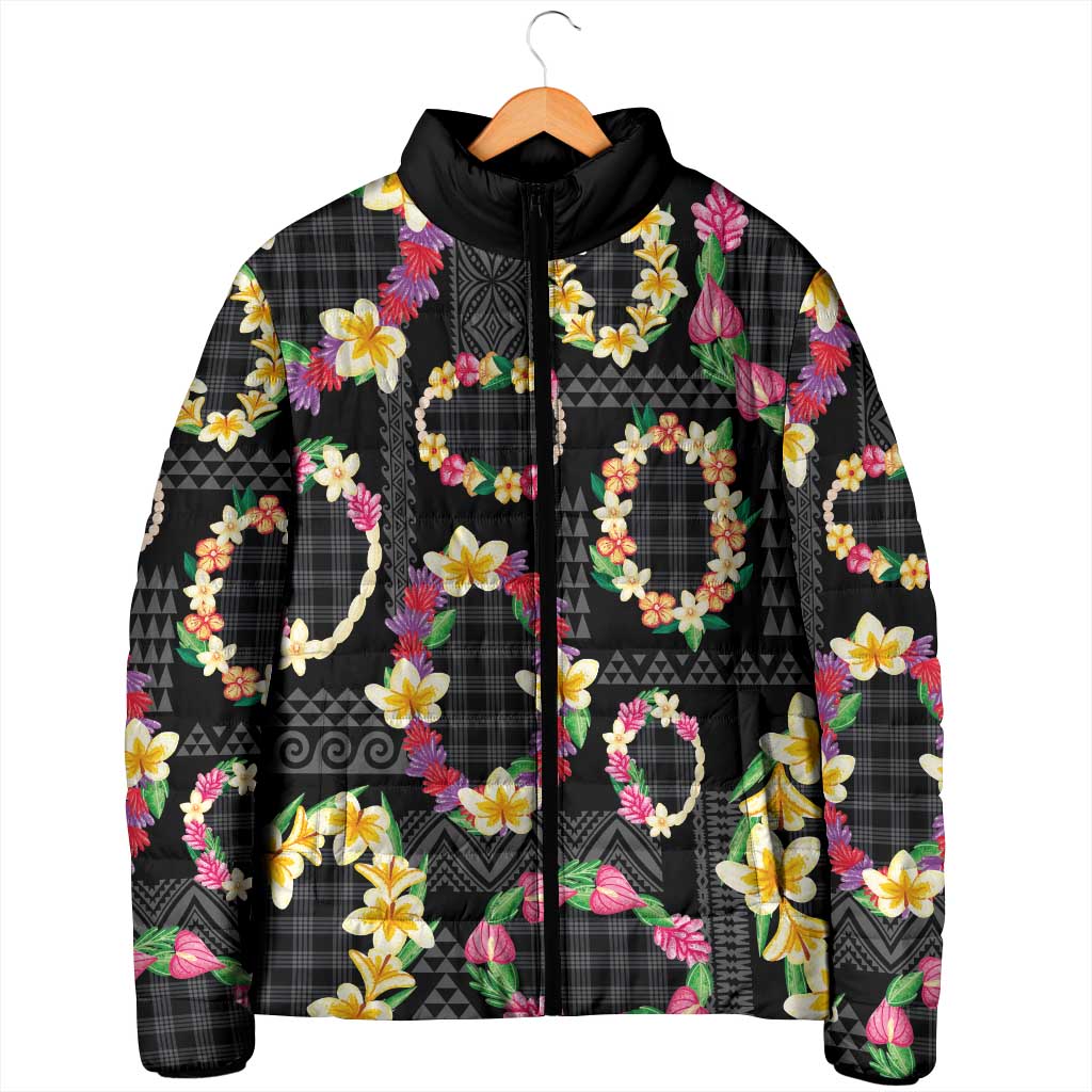 Hawaiian Kakau Tattoo Leis and Palaka Pattern Padded Jacket Traditional Aloha Tribal Black Color LT03 - Polynesian Pride
