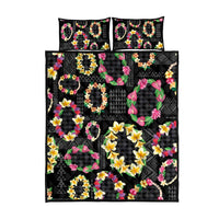 Hawaiian Kakau Tattoo Leis and Palaka Pattern Quilt Bed Set Traditional Aloha Tribal Black Color LT03 - Polynesian Pride