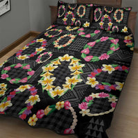Hawaiian Kakau Tattoo Leis and Palaka Pattern Quilt Bed Set Traditional Aloha Tribal Black Color LT03 - Polynesian Pride
