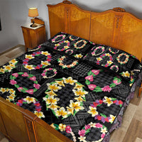 Hawaiian Kakau Tattoo Leis and Palaka Pattern Quilt Bed Set Traditional Aloha Tribal Black Color LT03 - Polynesian Pride