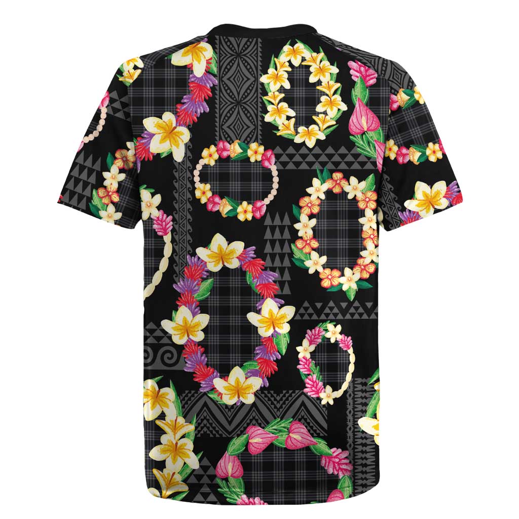 Hawaiian Kakau Tattoo Leis and Palaka Pattern Rugby Jersey Traditional Aloha Tribal Black Color LT03 - Polynesian Pride