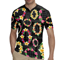 Hawaiian Kakau Tattoo Leis and Palaka Pattern Rugby Jersey Traditional Aloha Tribal Black Color LT03 - Polynesian Pride